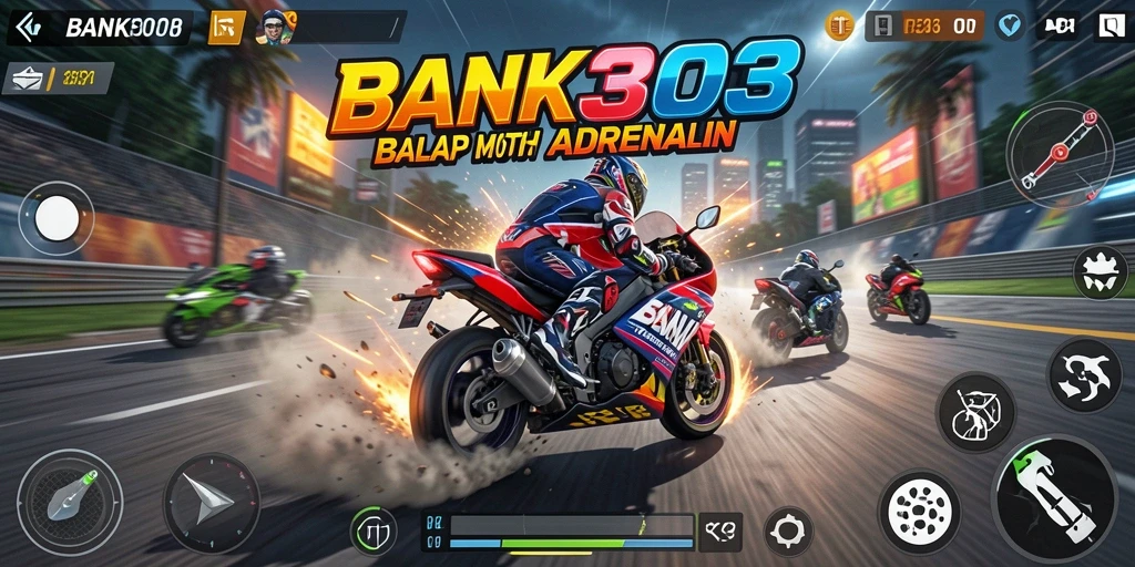 Screenshot BANK303 menampilkan aksi balap motor yang mendebarkan.
