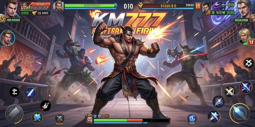 Screenshot gameplay KM777 dengan pertarungan mendebarkan.
