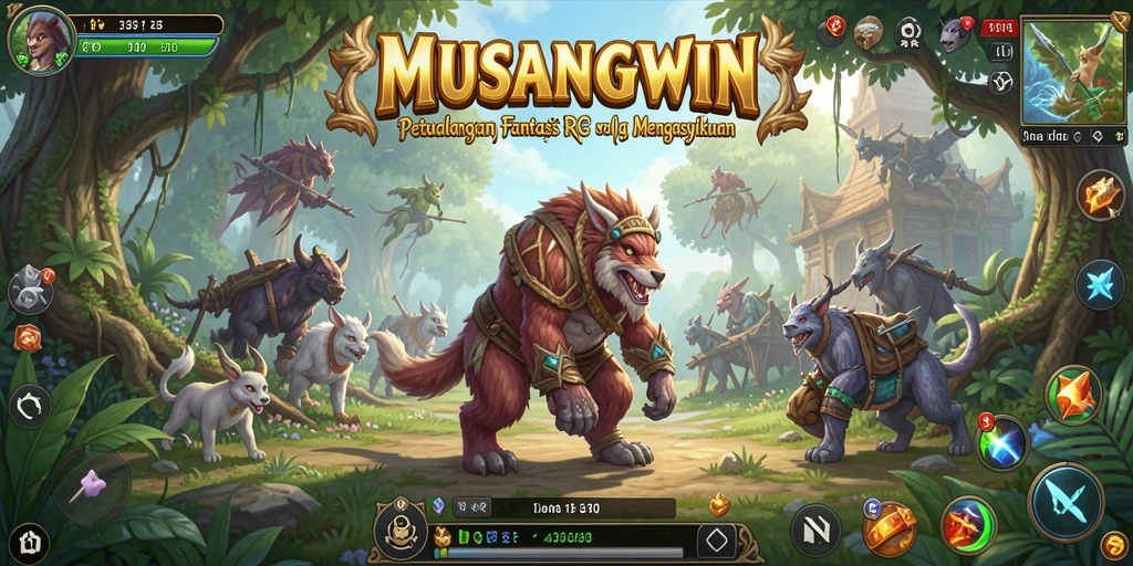 Tangkapan layar menunjukkan pertempuran seru dalam dunia RPG MUSANGWIN.