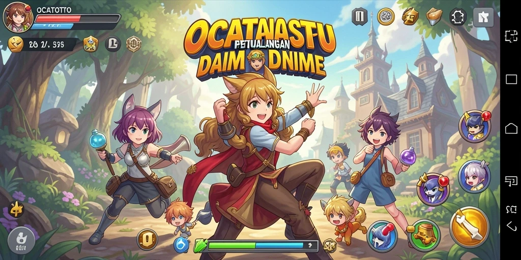 Screenshot utama gameplay OCATOTO yang menampilkan pertarungan karakter Anime.