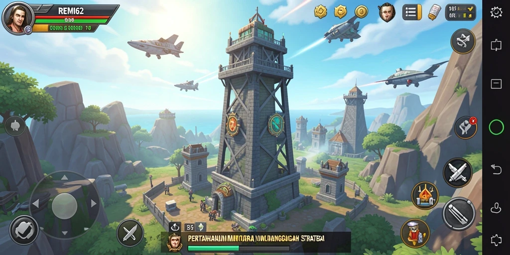 Tampilan gameplay menara dengan strategi bertahan yang menarik.