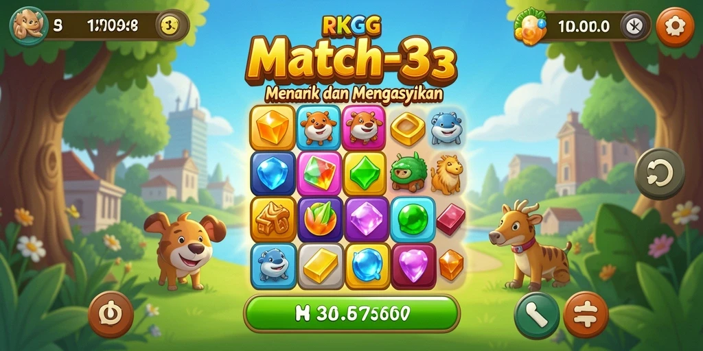 Screenshot gameplay Match-3 yang seru dan penuh warna.