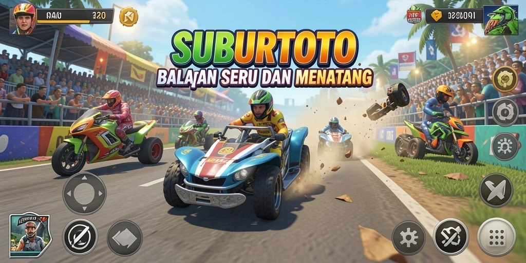 Tangkapan layar gameplay SUBURTOTO menampilkan balapan yang mendebarkan.